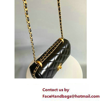 chanel black Shiny Calfskin  &  Gold-Tone Metal MINI FLAP BAG 2024